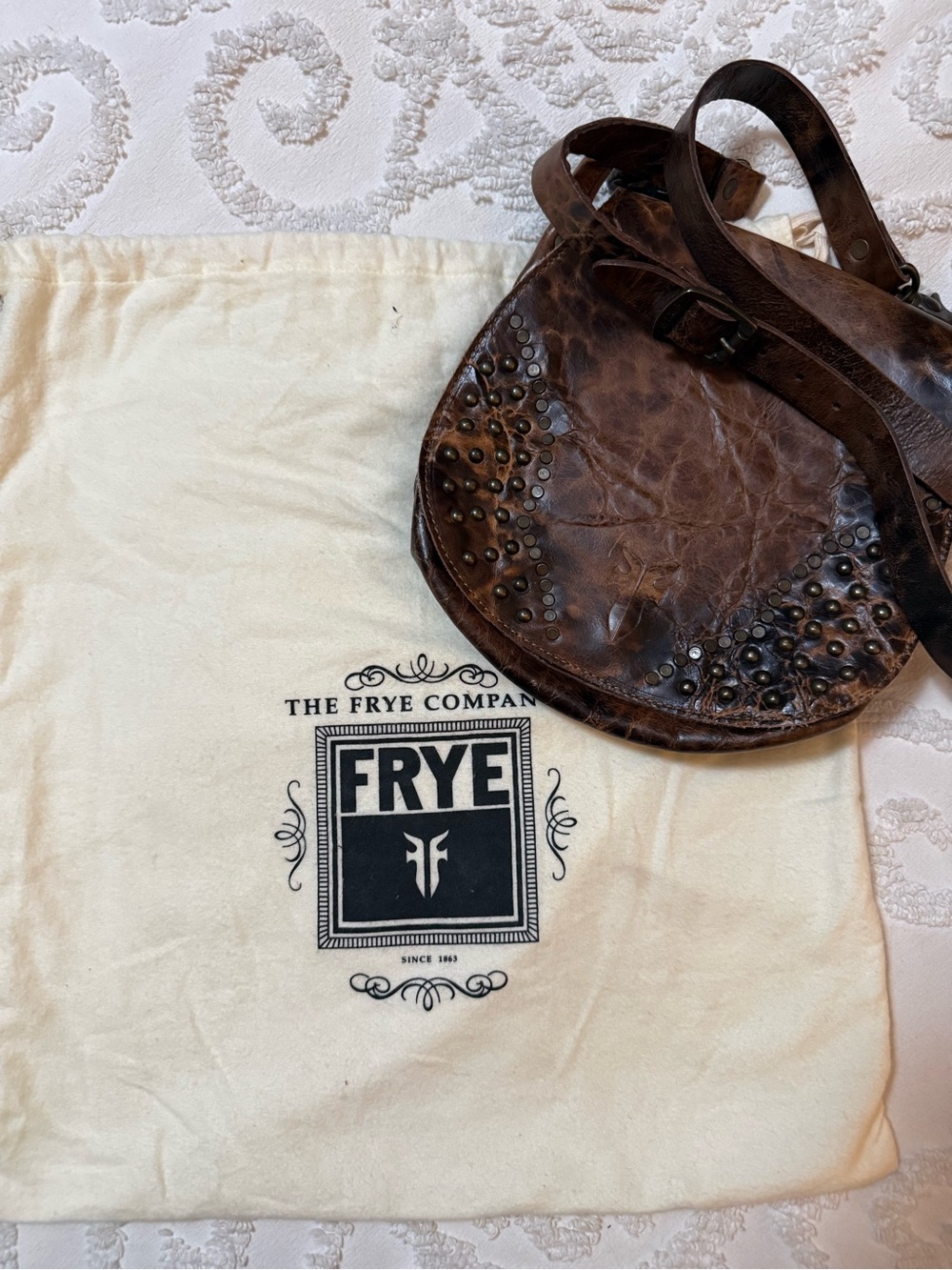 Frye Dark Brown Studded Leather Saddle Crossbody